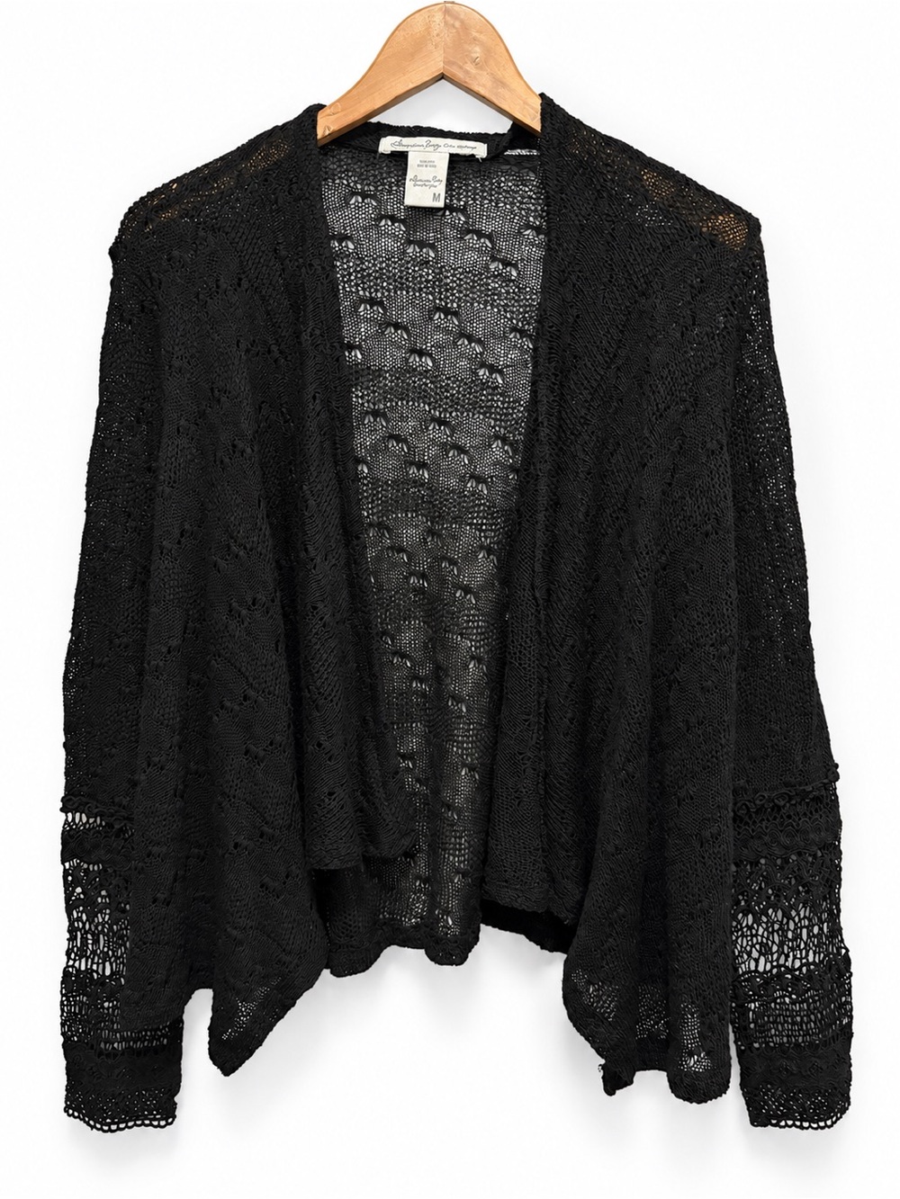 American Rag Cie Black Lace Open Knit Cardigan Bell Sleeves M